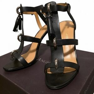 Enzo Angiolini Black T-Strap Heels | Tassel Detail Sandals Size 7